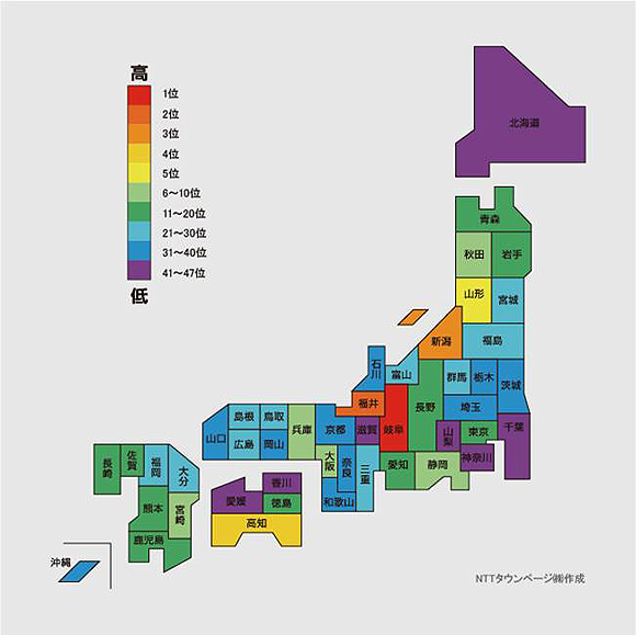 ＜図2＞業種分類「刃物製造・卸」の人口10万人あたりの登録件数による都道府県ランキング（2016年）