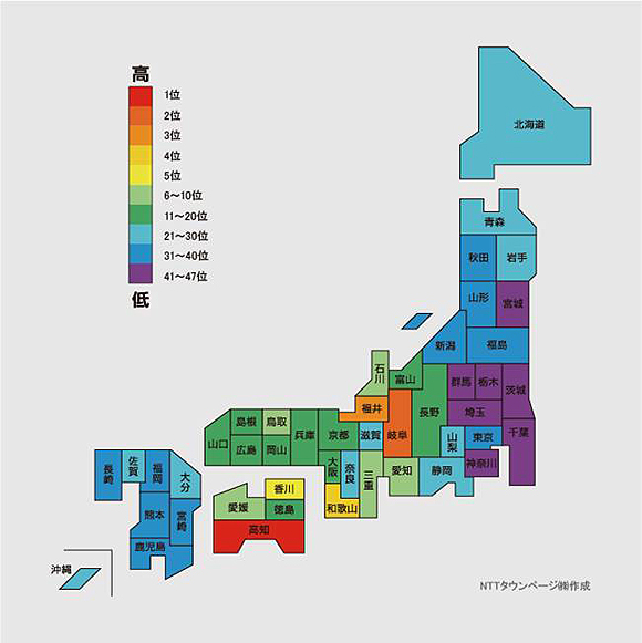 ＜図4＞業種分類「喫茶店」の登録件数による偏差値の都道府県ランキング（2016年）