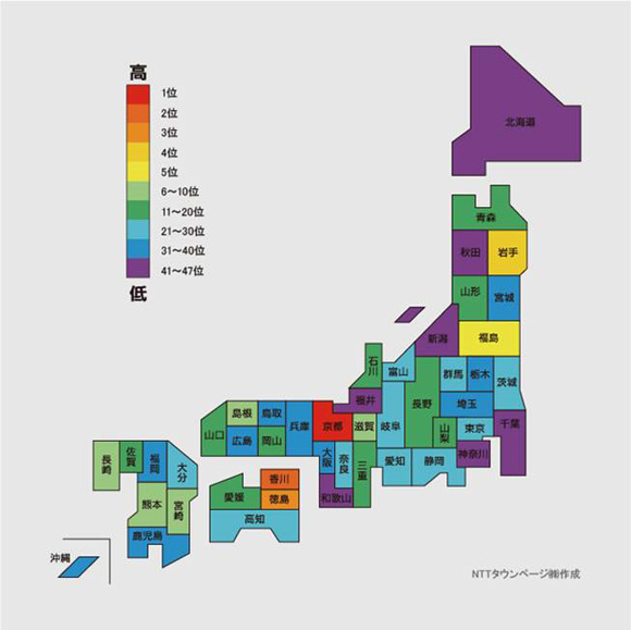 ＜図2＞業種分類「うちわ・扇子」の登録件数による都道府県ランキング（2016年）