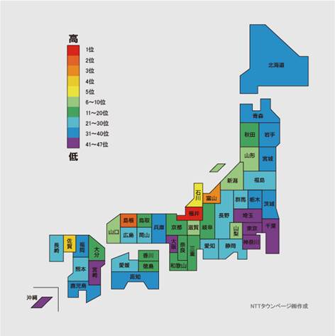 ＜図3＞業種分類「寺院」の登録件数による偏差値の都道府県ランキング（2016年）