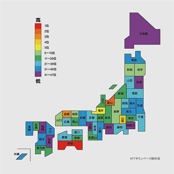 ＜図2＞業種分類「図書館」の人口約10万人当たりの登録件数による都道府県ランキング（2016年）