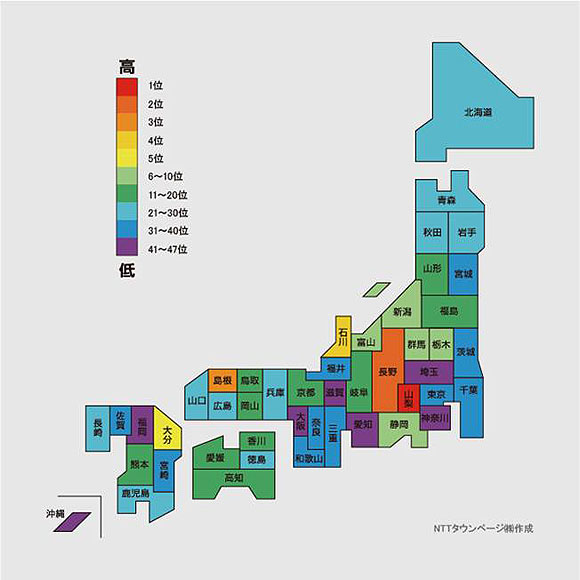 ＜図3＞業種分類「美術館」の登録件数による偏差値の都道府県ランキング（2016年）