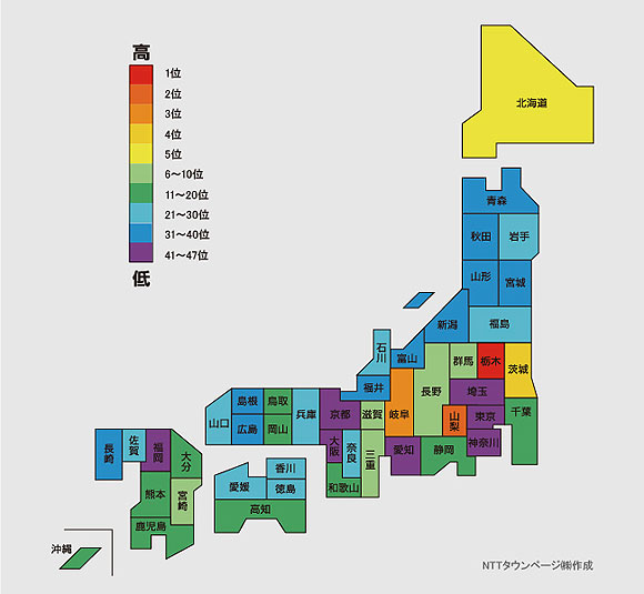 ＜図1＞人口10万人当たりの「ゴルフ場」登録件数による都道府県別ランキング(2014年）