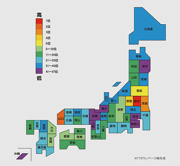 ＜図2＞人口10万人当たりの「ゴルフ練習場」登録件数による都道府県別ランキング(2014年）